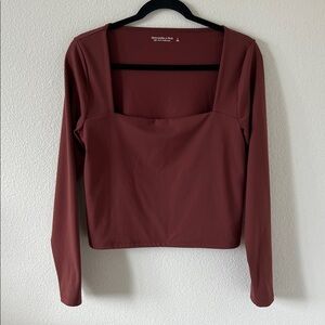 Abercrombie & Fitch Square Neck Long Sleeve Top - brick Red